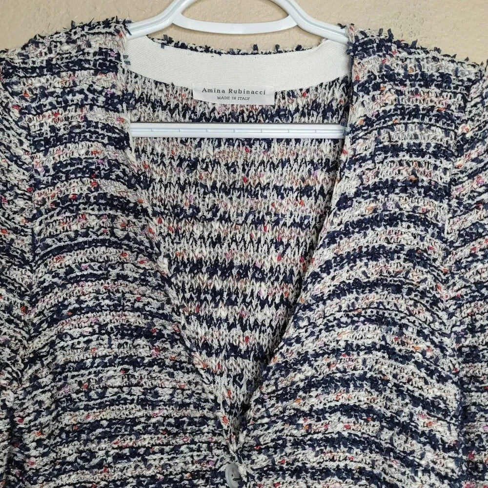 Amina Rubinacci Long Sweater Button Cardigan Size 40 Tweed Multicolor Italy